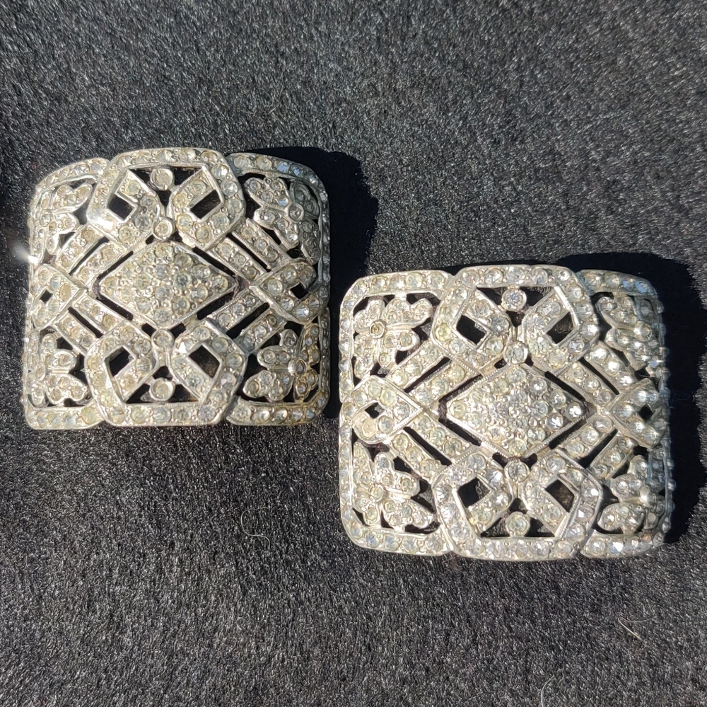 RARE Vintage 1920s Art Deco Signed Evergrip paste Shoe Clips